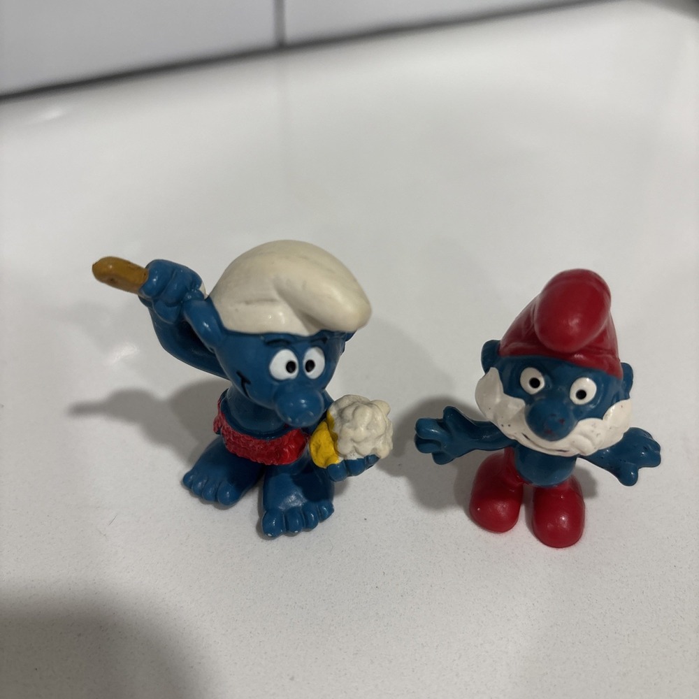 Vintage 1979 Smurfs Sauna Bathing & 1980 Papa Schleich Peyo PVC